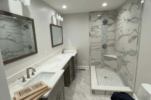 Bathroom Remodel in Vienna with Standing Shower & Double Vanity
